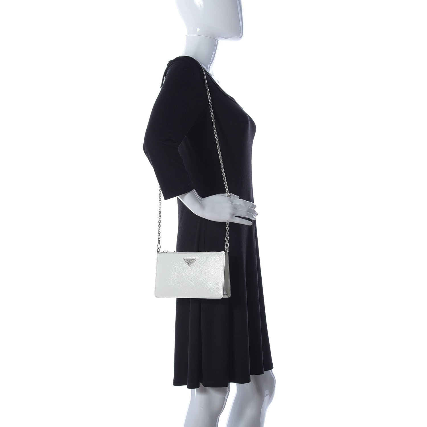 Prada Saffiano Vernice Chain Crossbody Bag Bianco 2 of 12