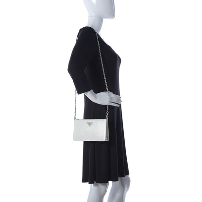 Prada Saffiano Vernice Chain Crossbody Bag Bianco 2 of 12