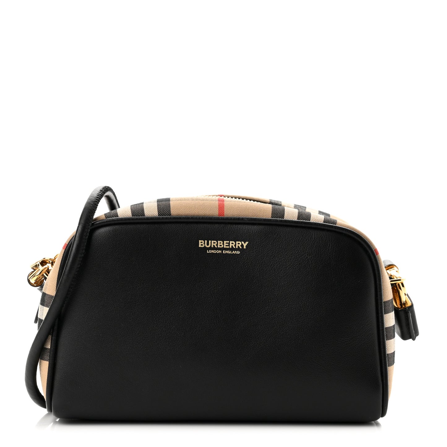 Calfskin Vintage Check Half Cube Crossbody Bag Black