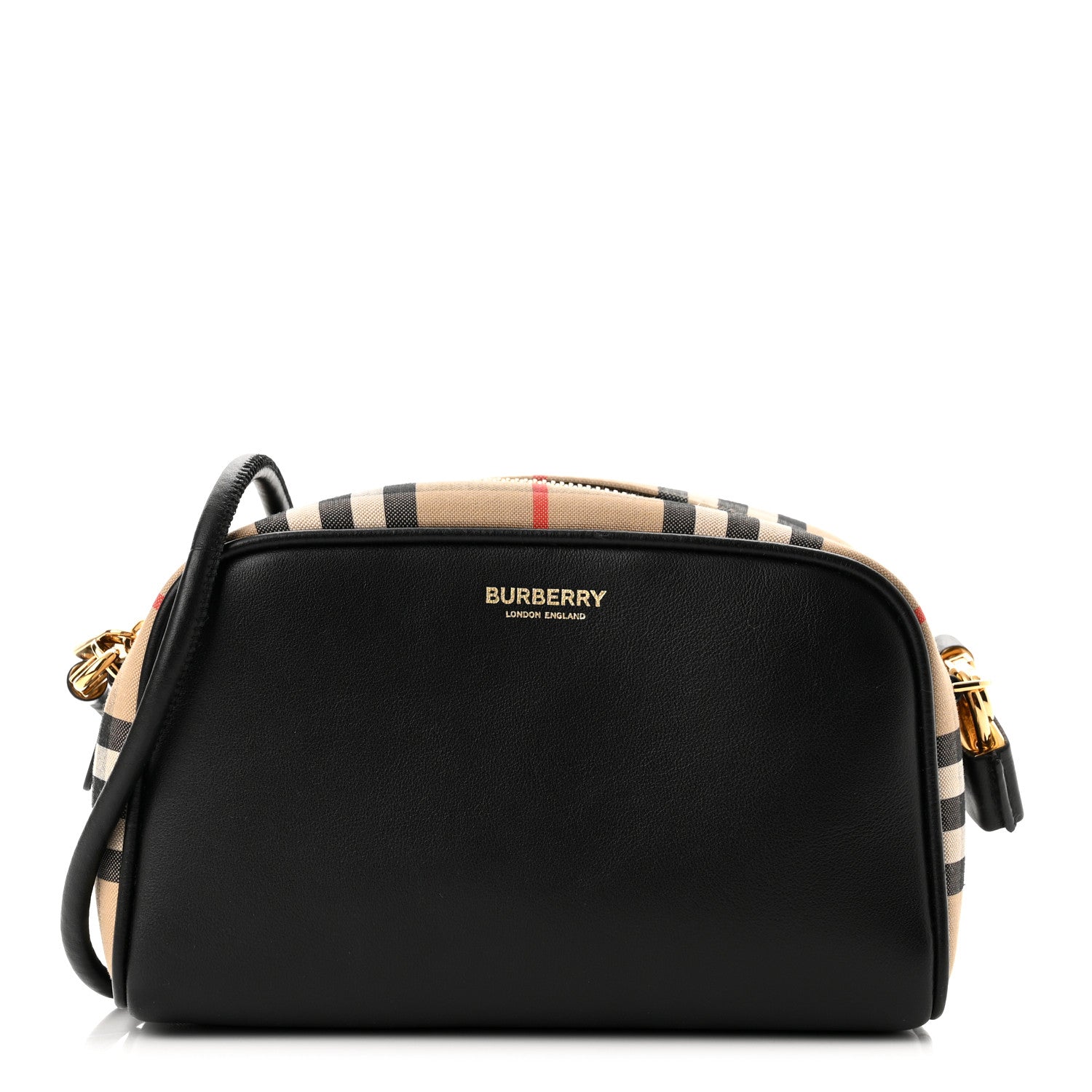 Burberry Calfskin Vintage Check Half Cube Crossbody Bag Black 1 of 10