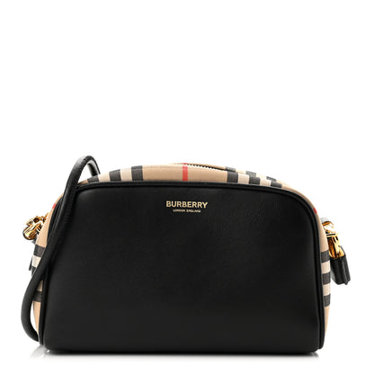 Burberry Calfskin Vintage Check Half Cube Crossbody Bag Black 1 of 10