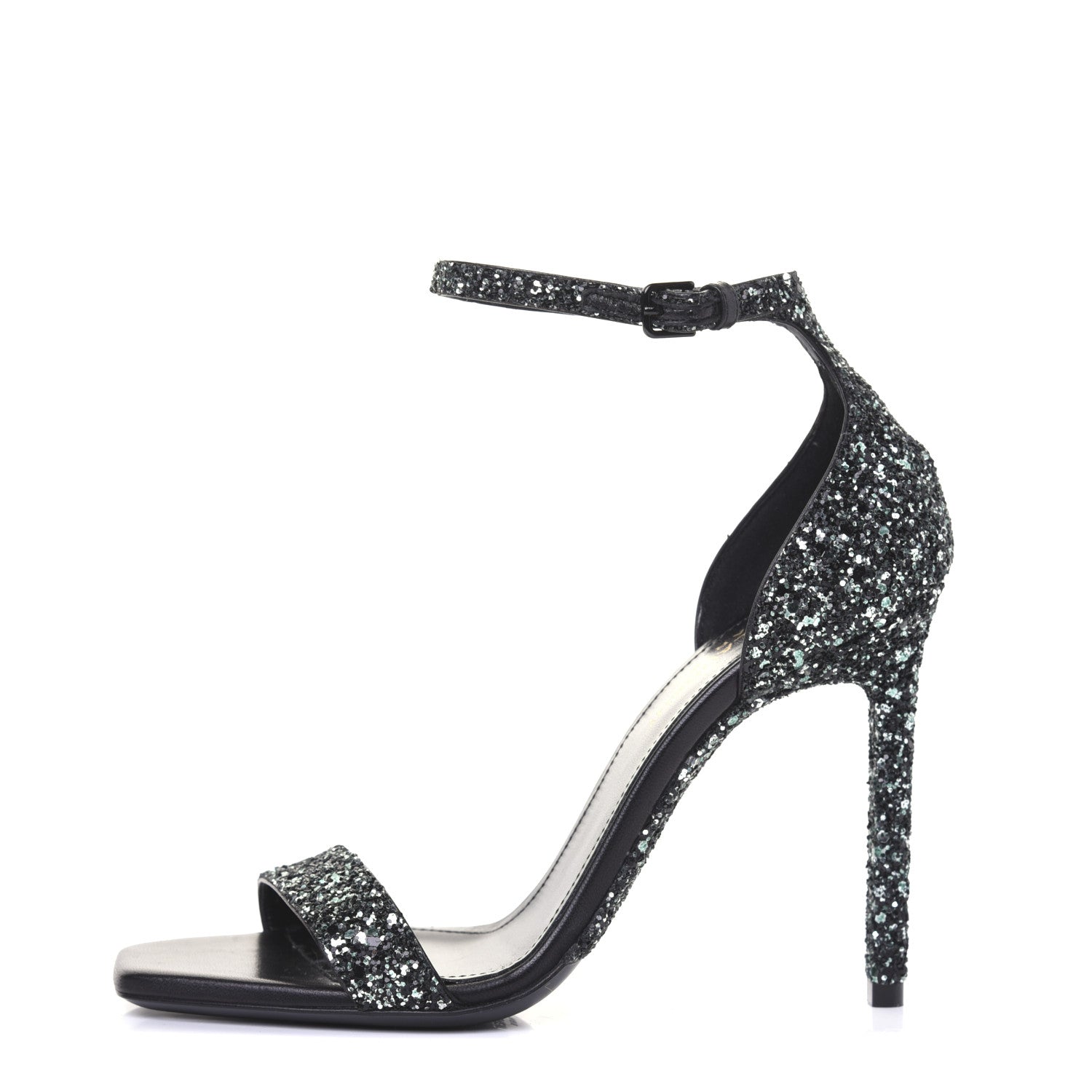 Saint Laurent Glitter Amber 105 Ankle Strap Sandals 35.5 Black 1 of 10