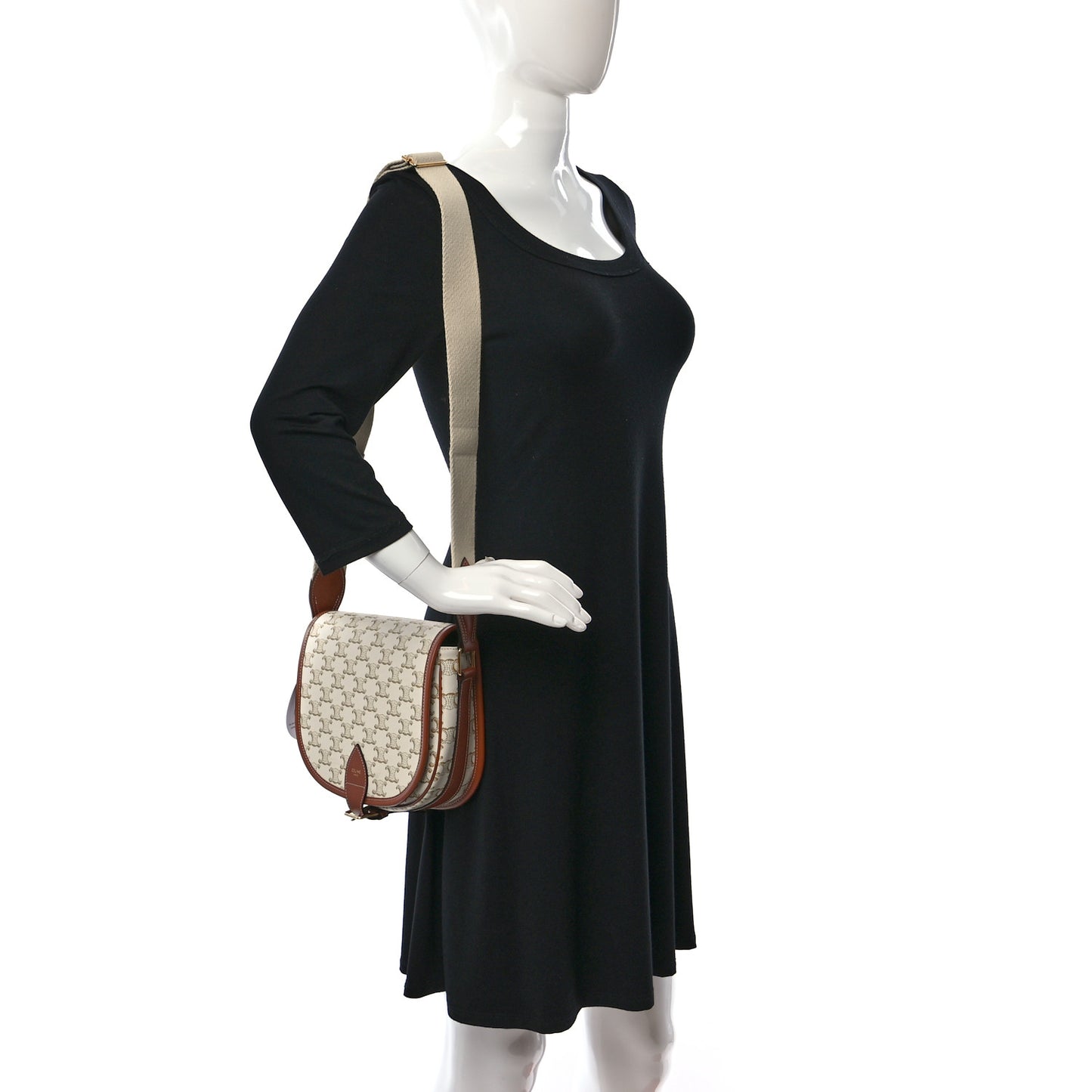Triomphe Canvas Large Strap Folco Bag White