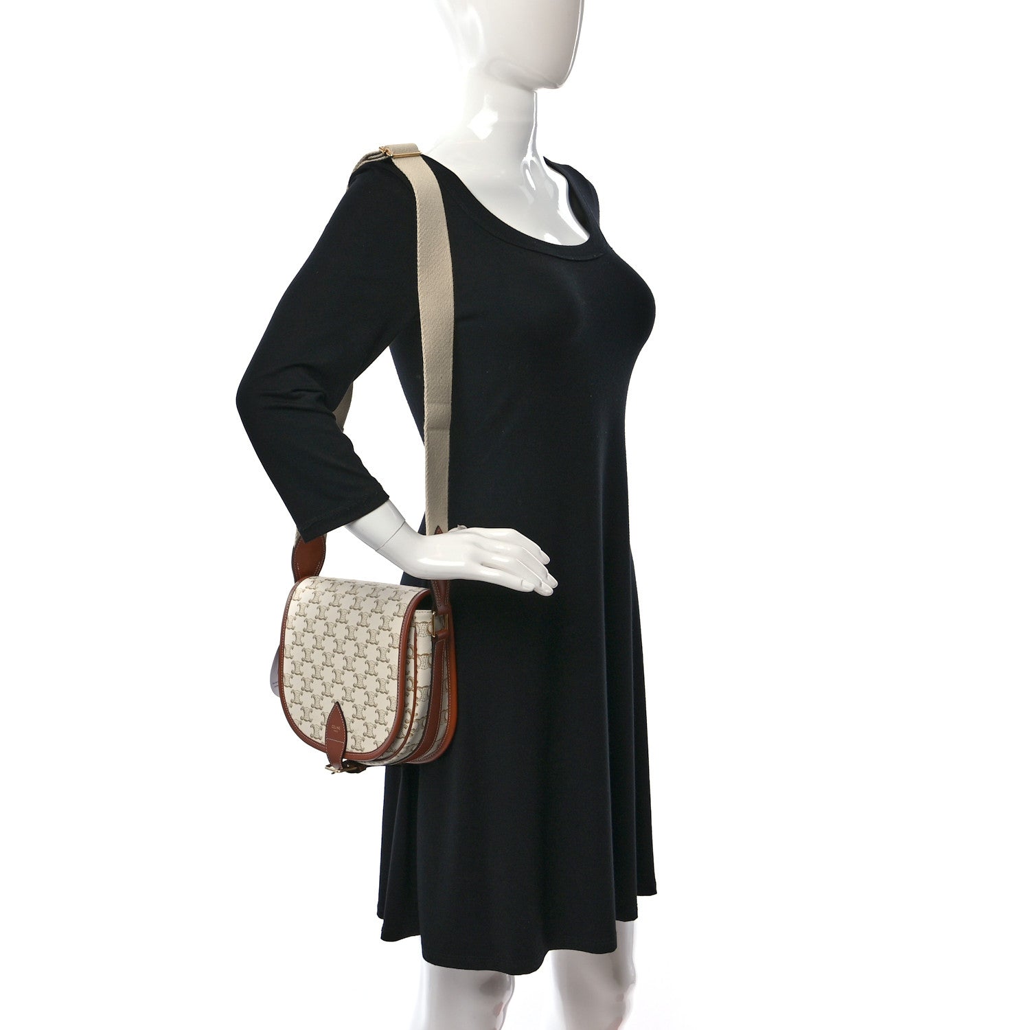 Celine Triomphe Canvas Large Strap Folco Bag White 2 of 8