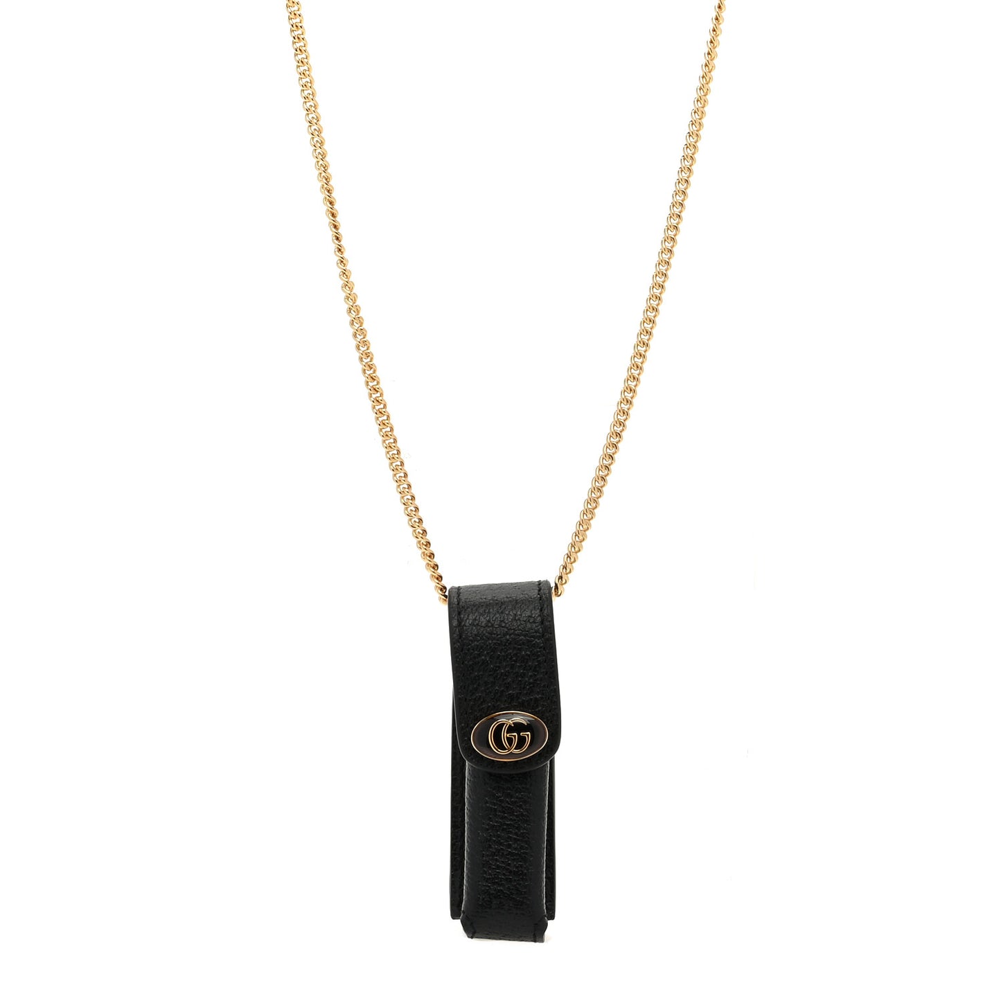 Textured Dollar Calfskin Enamel GG Lipstick Holder Necklace Black