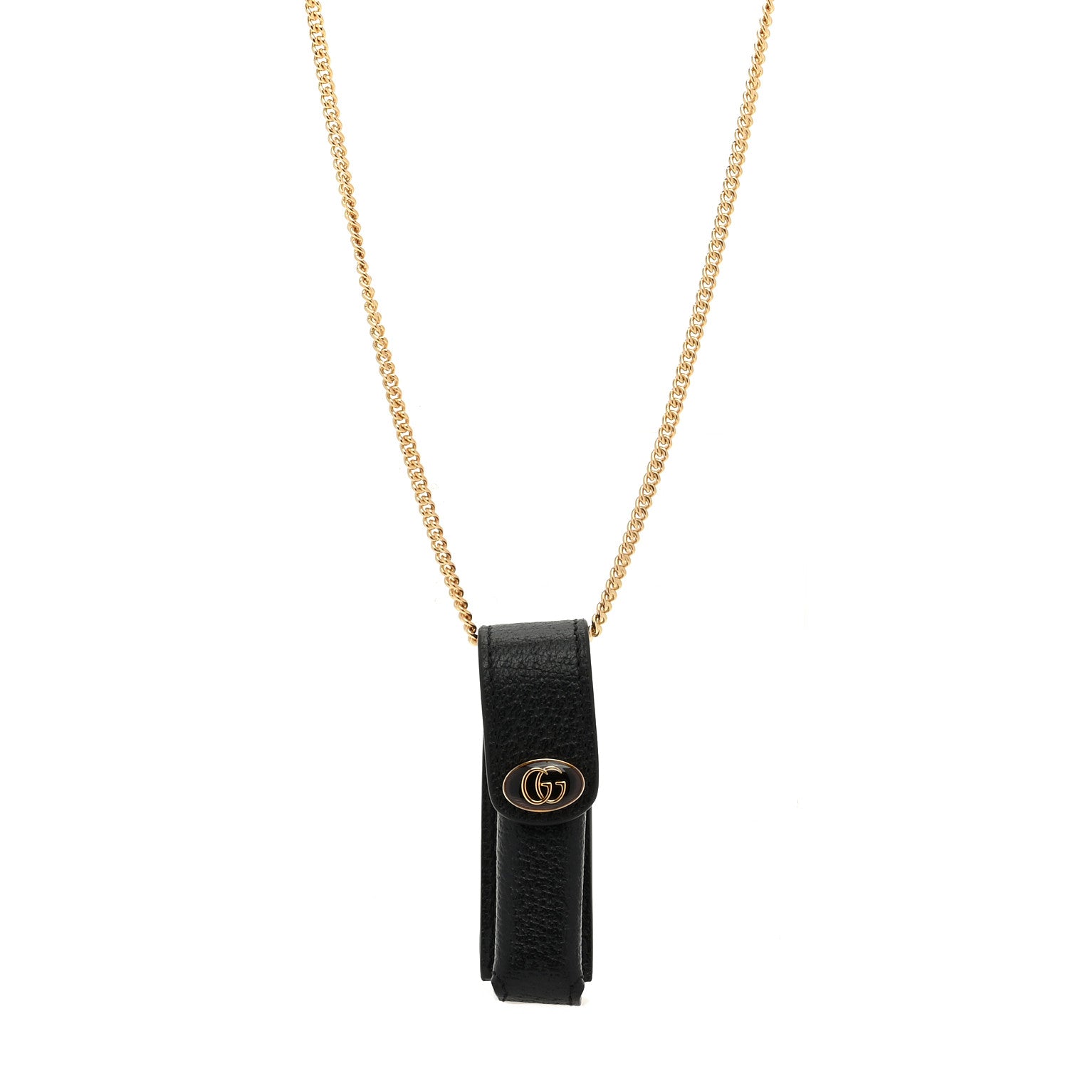 Gucci Textured Dollar Calfskin Enamel GG Lipstick Holder Necklace Black 1 of 6
