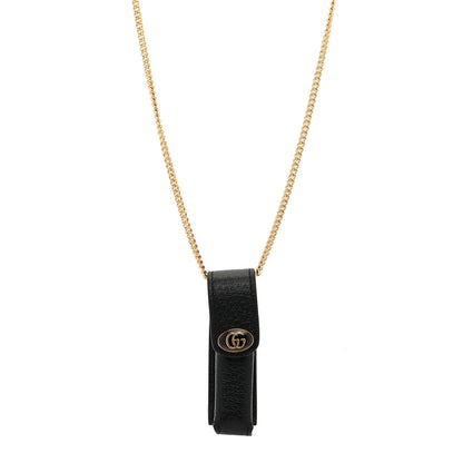 Gucci Textured Dollar Calfskin Enamel GG Lipstick Holder Necklace Black 1 of 6