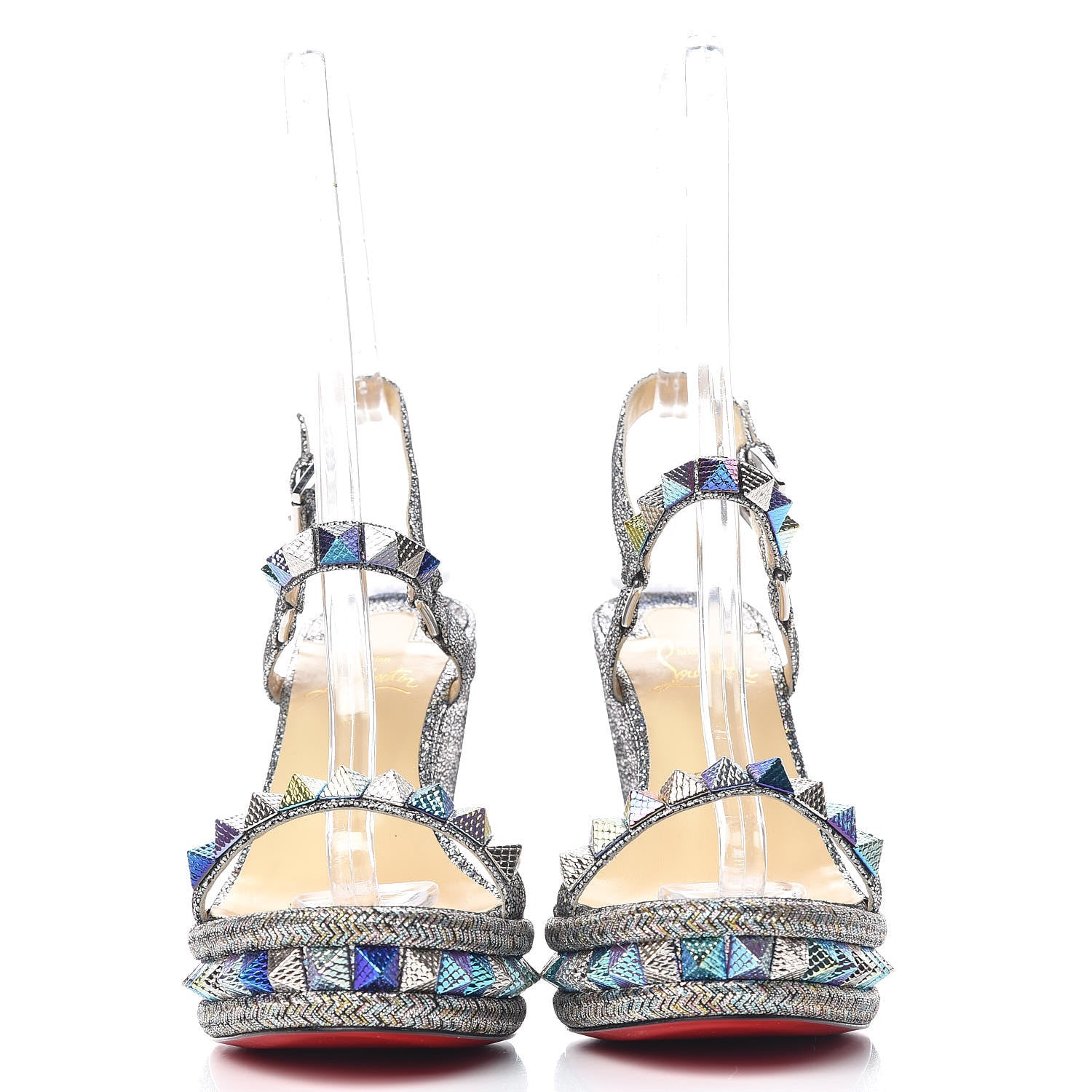 Christian Louboutin Nappa Mica Pyraclou 110 Wedge Sandals 40 Silver 2 of 9