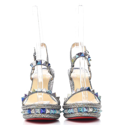 Christian Louboutin Nappa Mica Pyraclou 110 Wedge Sandals 40 Silver 2 of 9