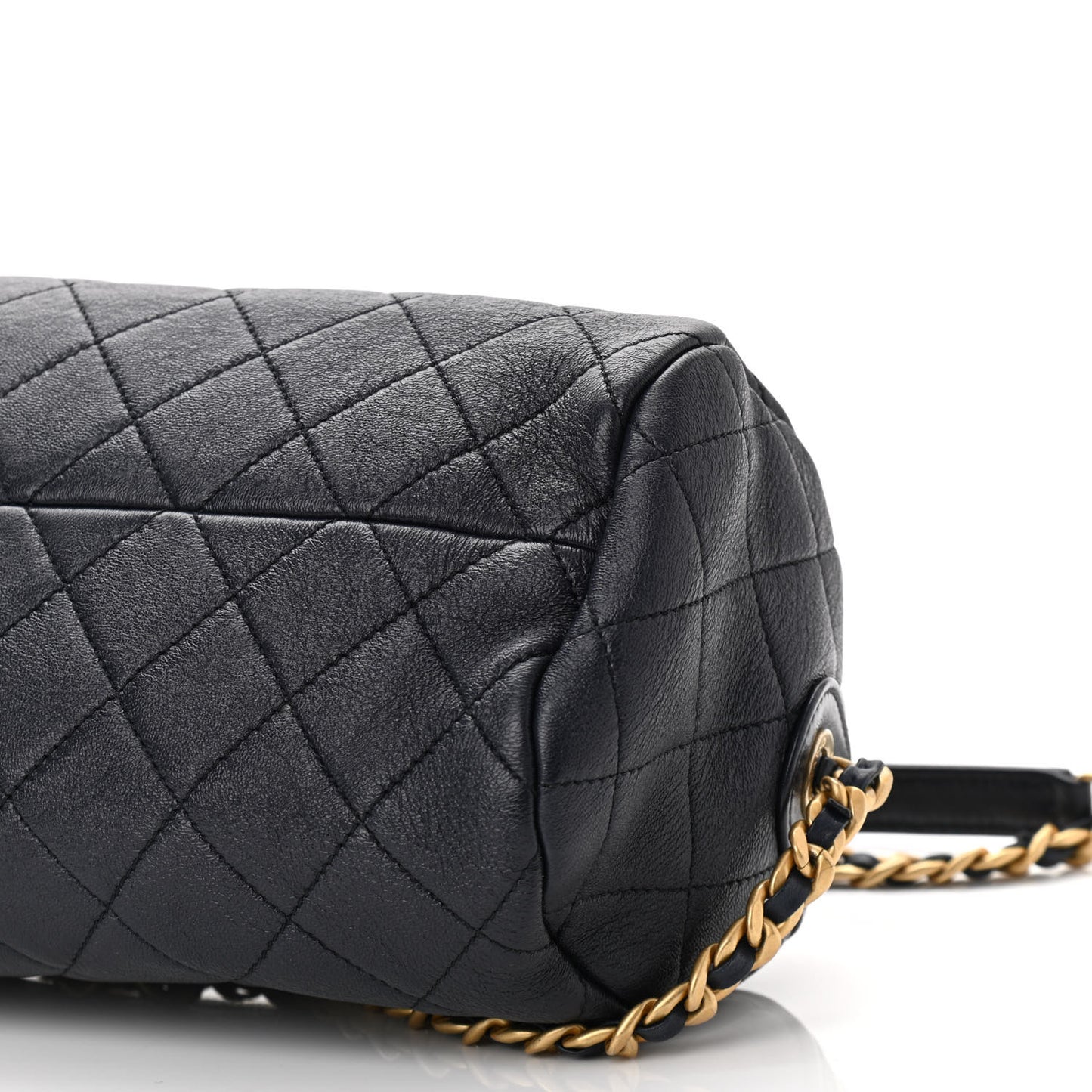 Shiny Lambskin Quilted Fashion Therapy Bowling Bag Navy
