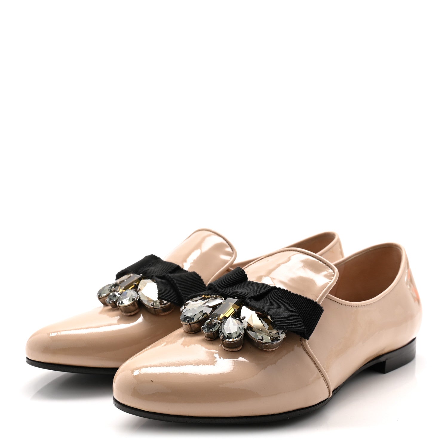 Miu Miu Vernice Crystal Bow Loafers 36 Beige 3 of 9