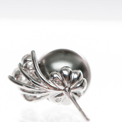 Mikimoto 18K White Gold Diamond Black South Sea Pearl 10mm Stud Earrings 4 of 4