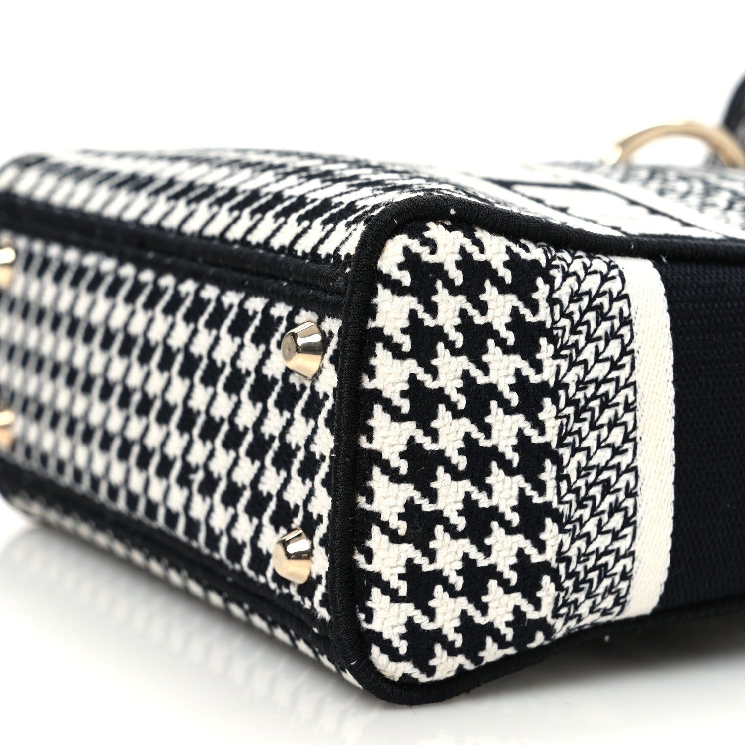 Christian Dior Canvas Houndstooth Embroidered Mini Lady D-Lite Black White 11 of 11