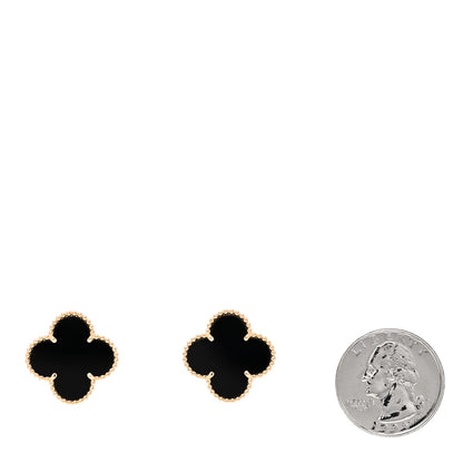 Van Cleef & Arpels 18k Yellow Gold Black Onyx Magic Alhambra Earrings 2 of 5