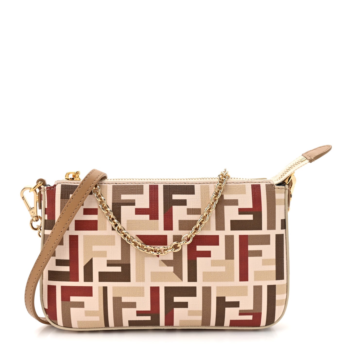 Fabric Jacquard Vitello Grace FF 1974 Baguette Pouch Grezzo Multicolor Soft Gold