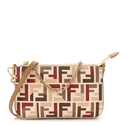 Fendi Fabric Jacquard Vitello Grace FF 1974 Baguette Pouch Grezzo Multicolor Soft Gold 1 of 9