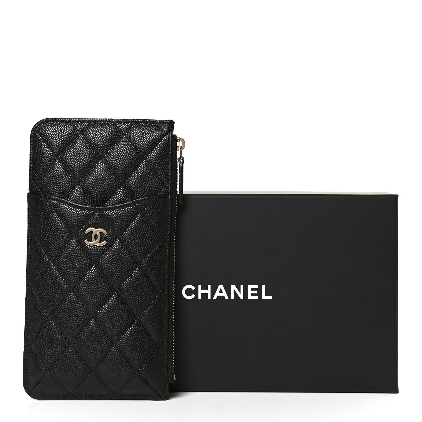 Caviar Quilted Classic Flat Wallet Pouch Black