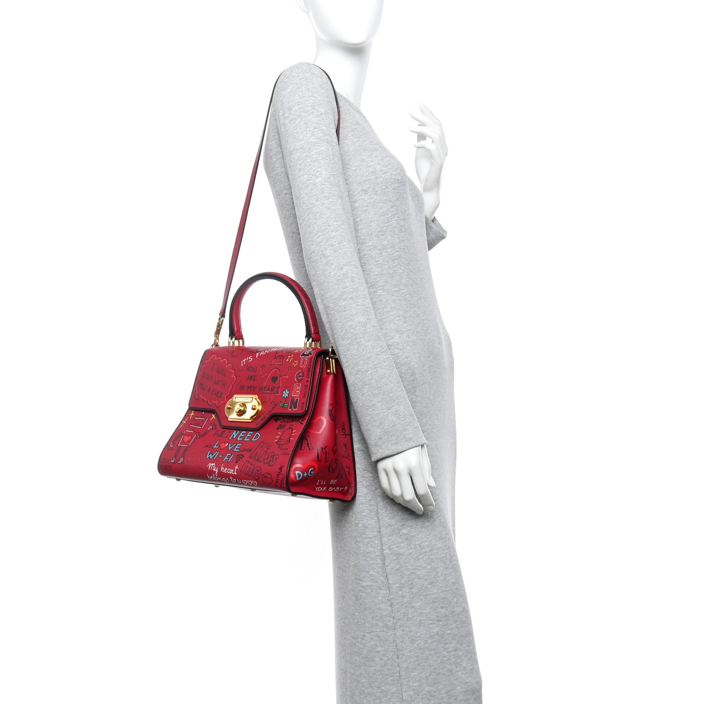 Calfskin Medium Graffiti Printed Welcome Satchel Rosso Multicolor