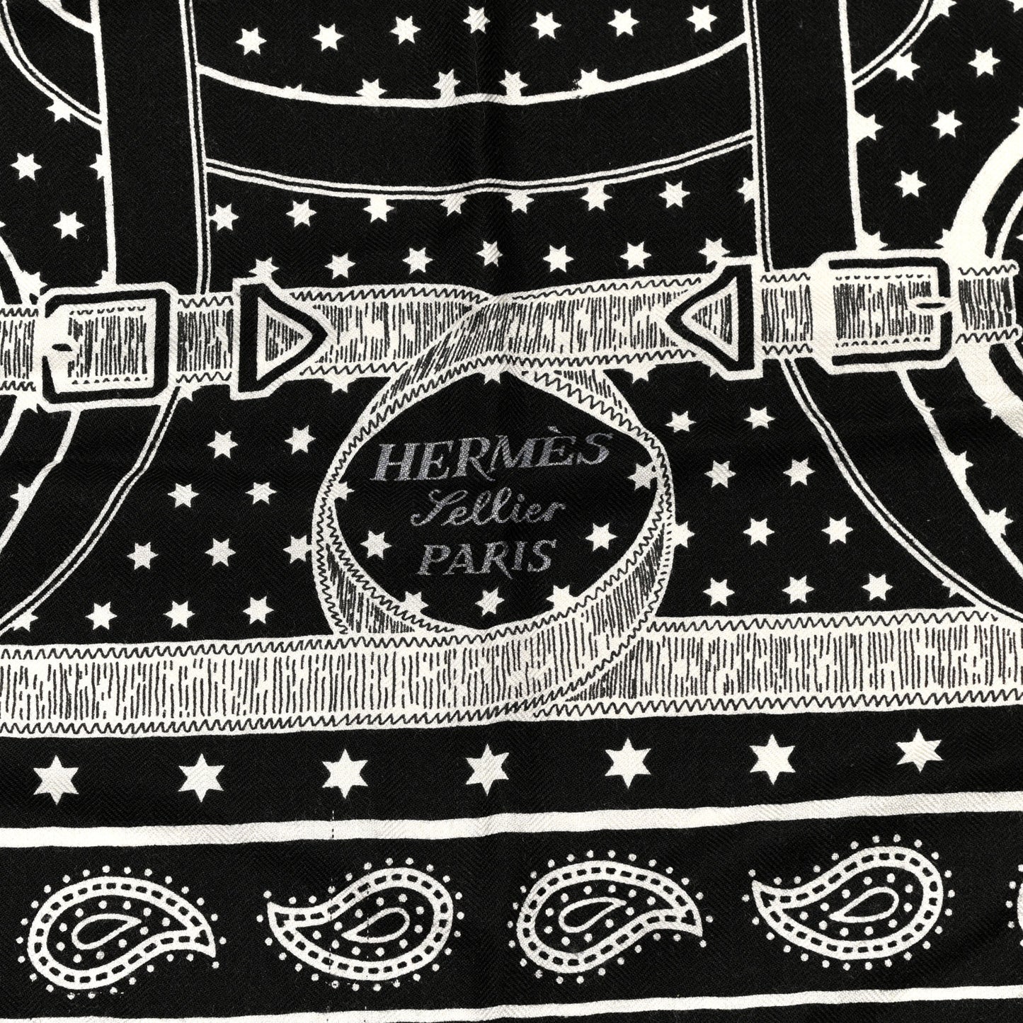 Cashmere Silk Bandana Shawl 140 Black White