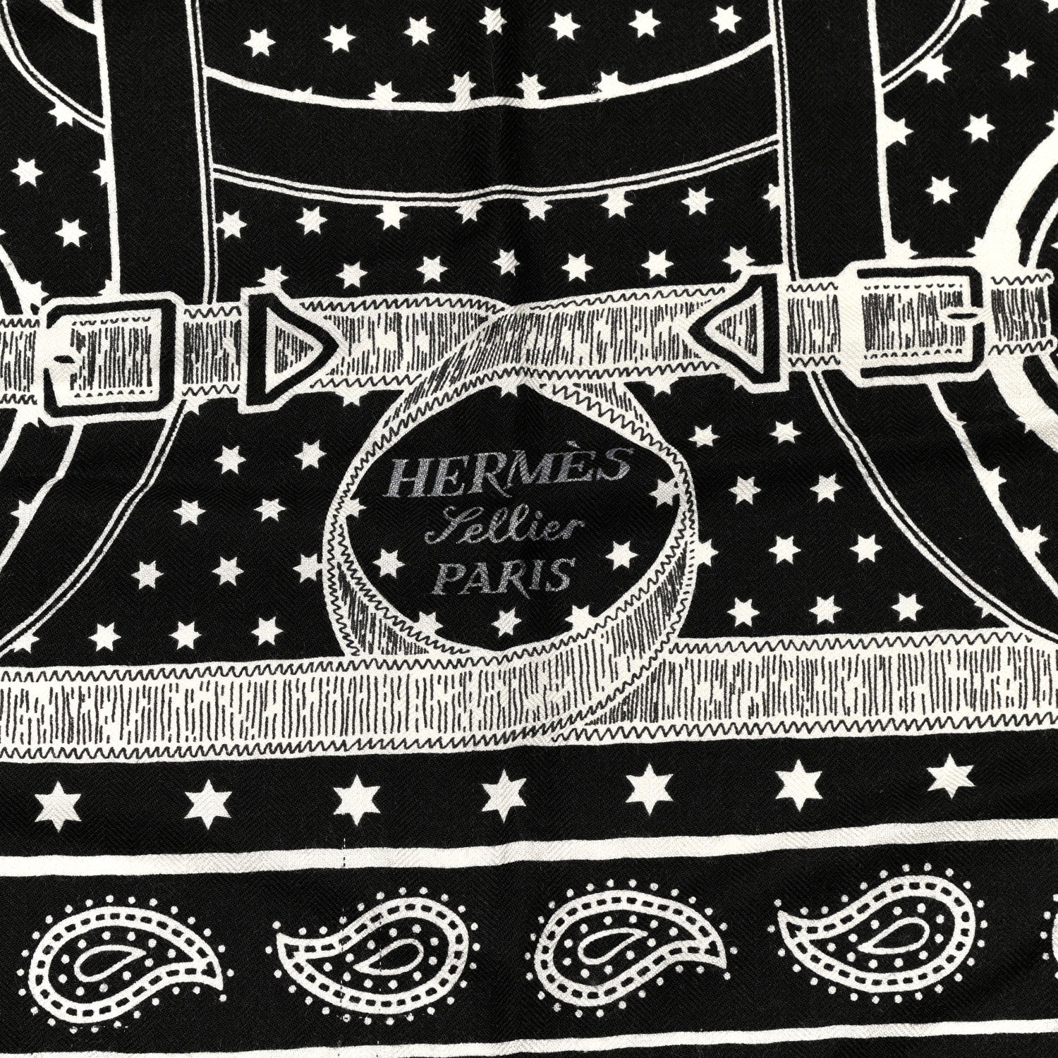 Hermes Cashmere Silk Bandana Shawl 140 Black White 2 of 7