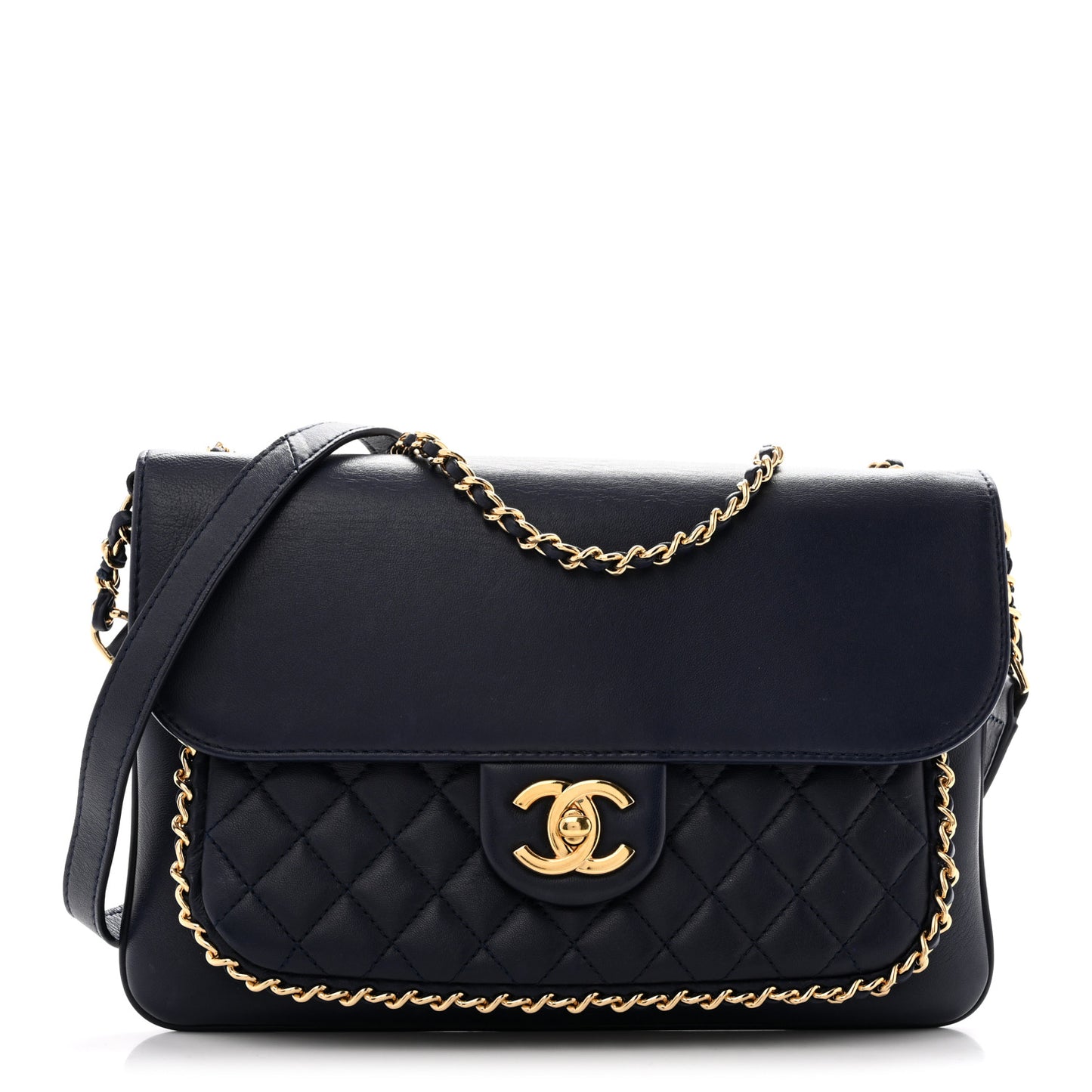 Lambskin Quilted Large CC Unchained Crossbody Navy