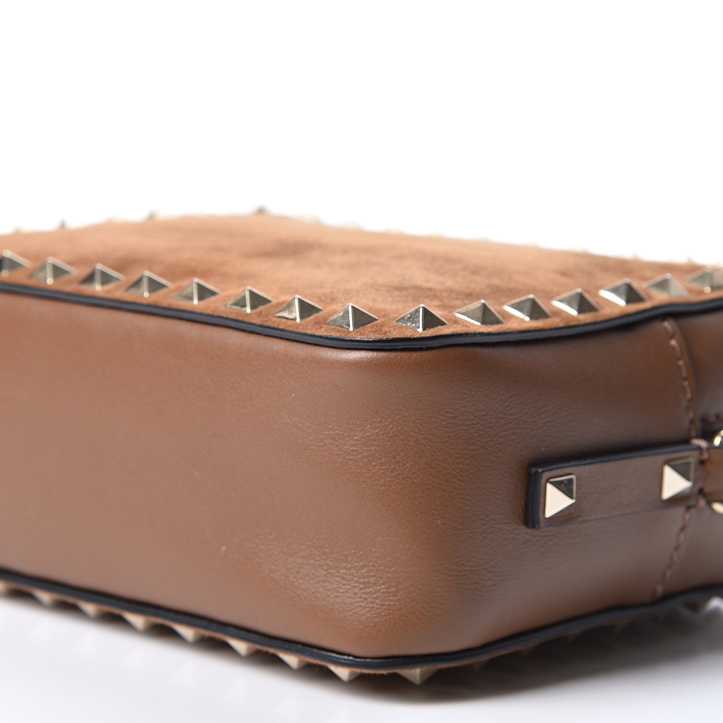 Suede Calfskin Rockstud Camera Crossbody Bag Deep Cuir