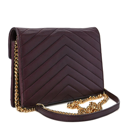 Saint Laurent Calfskin Matelasse Chevron Monogram Envelope Chain Wallet Rouge Legion 3 of 11