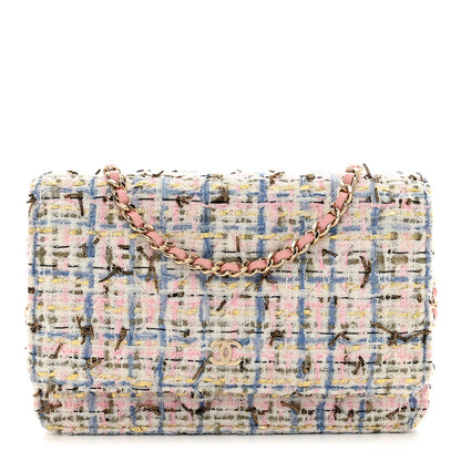 Chanel Tweed Quilted Wallet On Chain WOC Blue Pink Gold 1 of 11