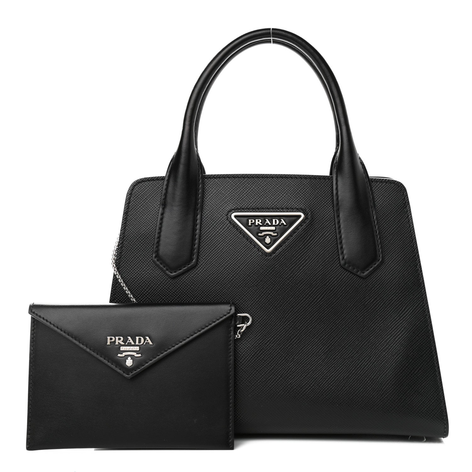 Prada Saffiano Calfskin Top Handle Tote Black 1 of 12