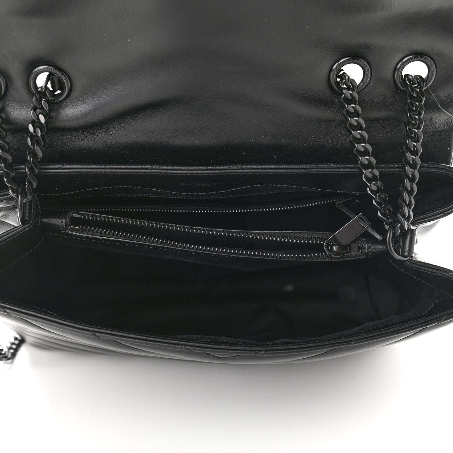Calfskin Y Quilted Monogram Medium Loulou Chain Satchel Black
