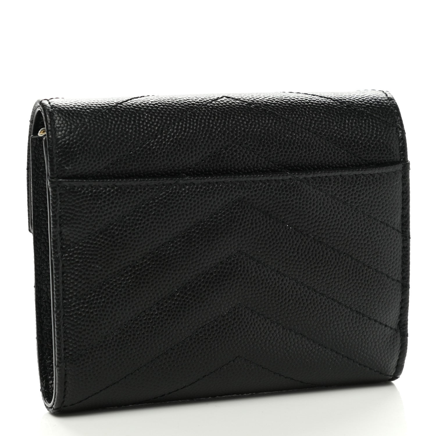 Saint Laurent Grain De Poudre Matelasse Chevron Monogram Compact Tri Fold Wallet Black 3 of 8