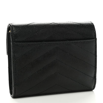 Saint Laurent Grain De Poudre Matelasse Chevron Monogram Compact Tri Fold Wallet Black 3 of 8