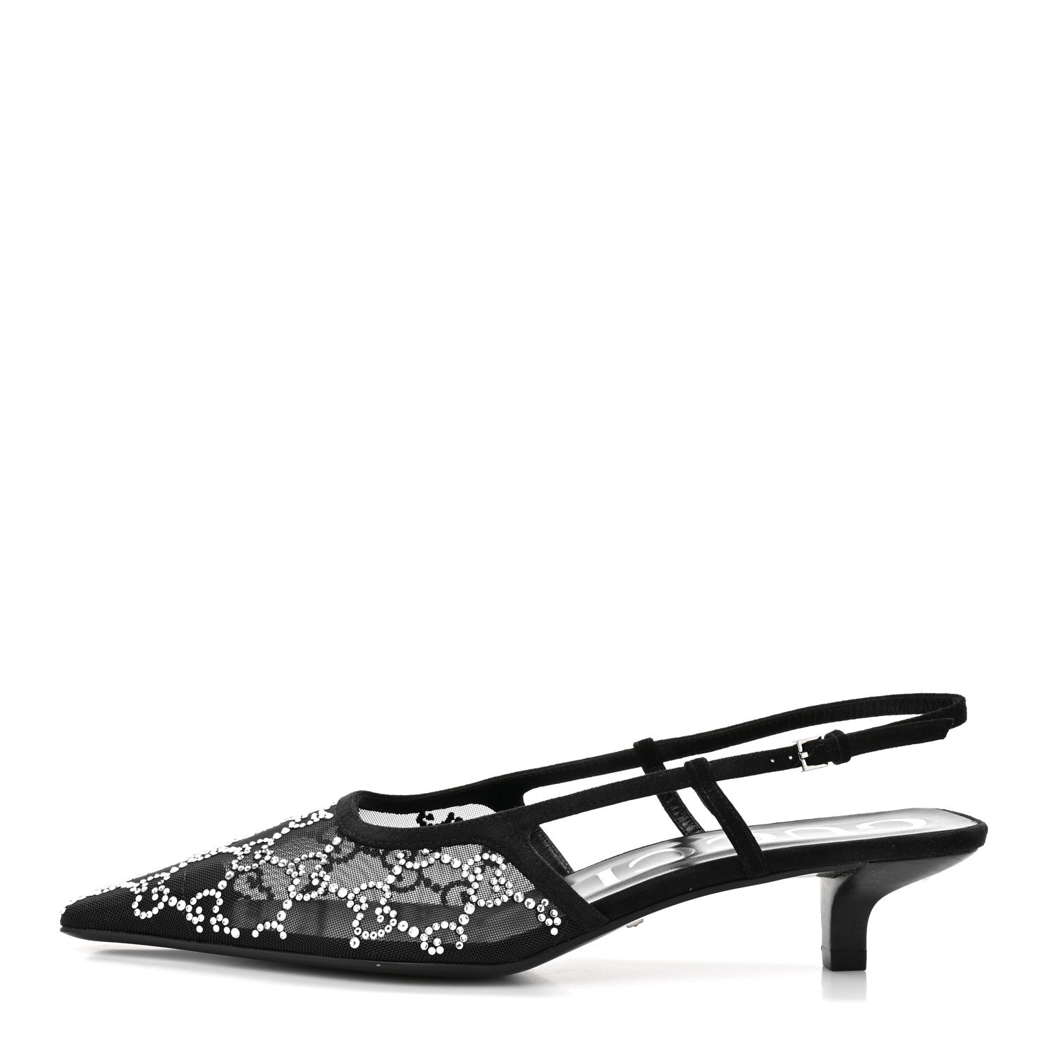 Gucci Tela Retino Kid Scamosciato Crystal GG Monogram Square G 35mm Slingback Pumps 38.5 Black 1 of 9