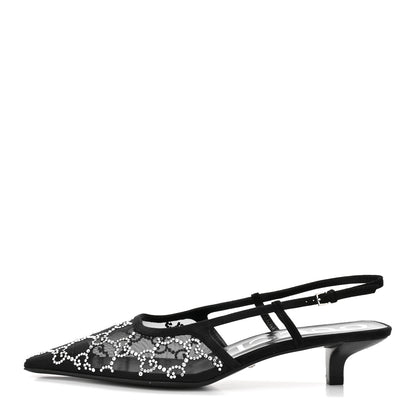 Gucci Tela Retino Kid Scamosciato Crystal GG Monogram Square G 35mm Slingback Pumps 38.5 Black 1 of 9