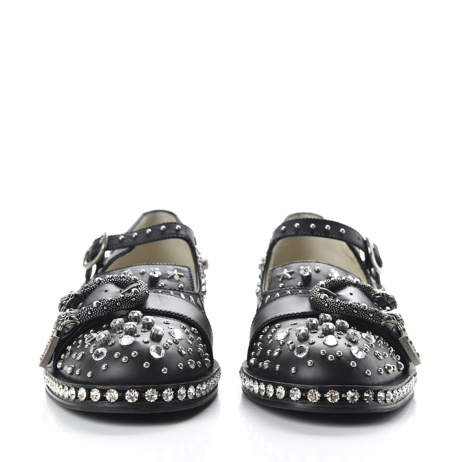 Gucci Calfskin Crystal Studded Womens Queercore Brogue Monk Strap Loafers 40 Black 2 of 11