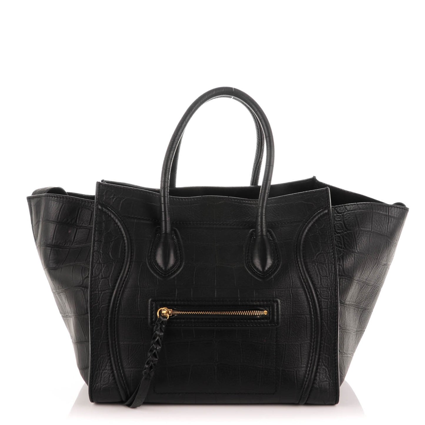 Crocodile Embossed Calfskin Medium Phantom Luggage Black