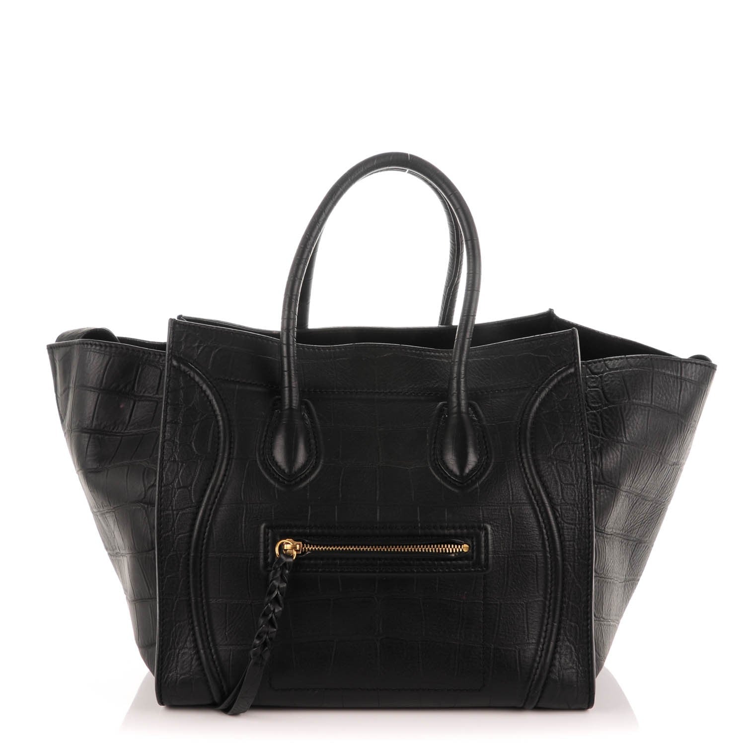 Celine Crocodile Embossed Calfskin Medium Phantom Luggage Black 1 of 8