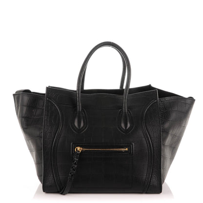Celine Crocodile Embossed Calfskin Medium Phantom Luggage Black 1 of 8