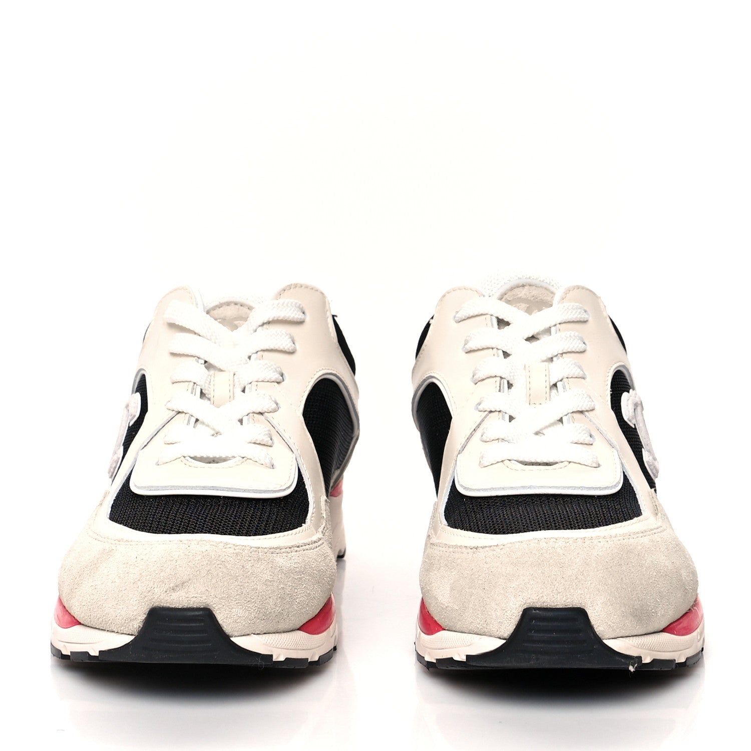 Chanel Mesh Suede Calfskin Womens CC Sneakers 38 White Black Pink 2 of 10