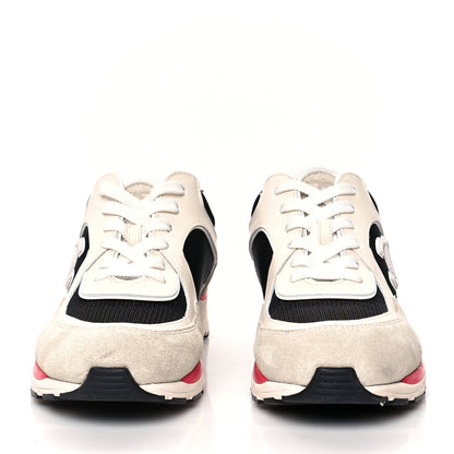 Chanel Mesh Suede Calfskin Womens CC Sneakers 38 White Black Pink 2 of 10