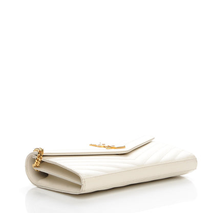 Saint Laurent Grain De Poudre Matelasse Chevron Monogram Chain Wallet White 4 of 9