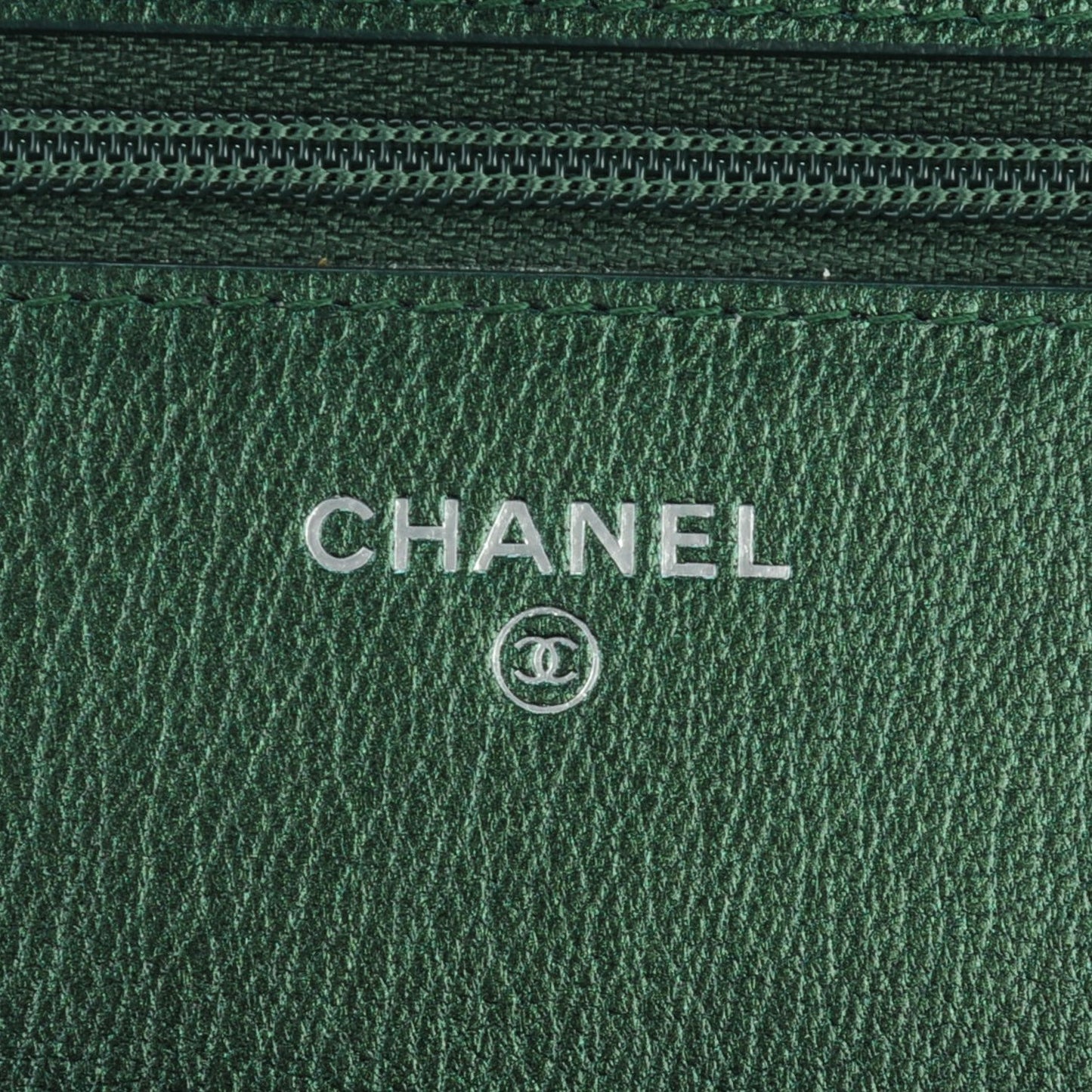 Iridescent Goatskin Quilted Wallet On Chain WOC Green