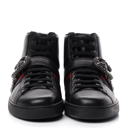 Gucci Calfskin Ayers Web Mens Dionysus High Top Sneakers 9.5 Black 2 of 11