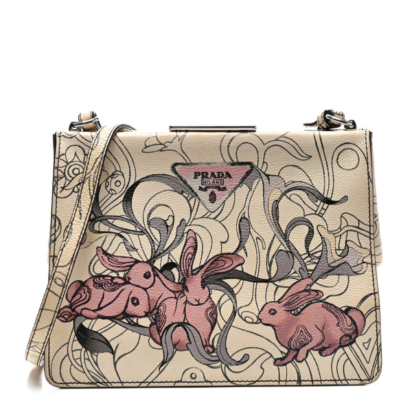 PRADA オマージュ画 Prada X JAMES JEAN Glace Calfskin Rabbit Print Shoulder Bag