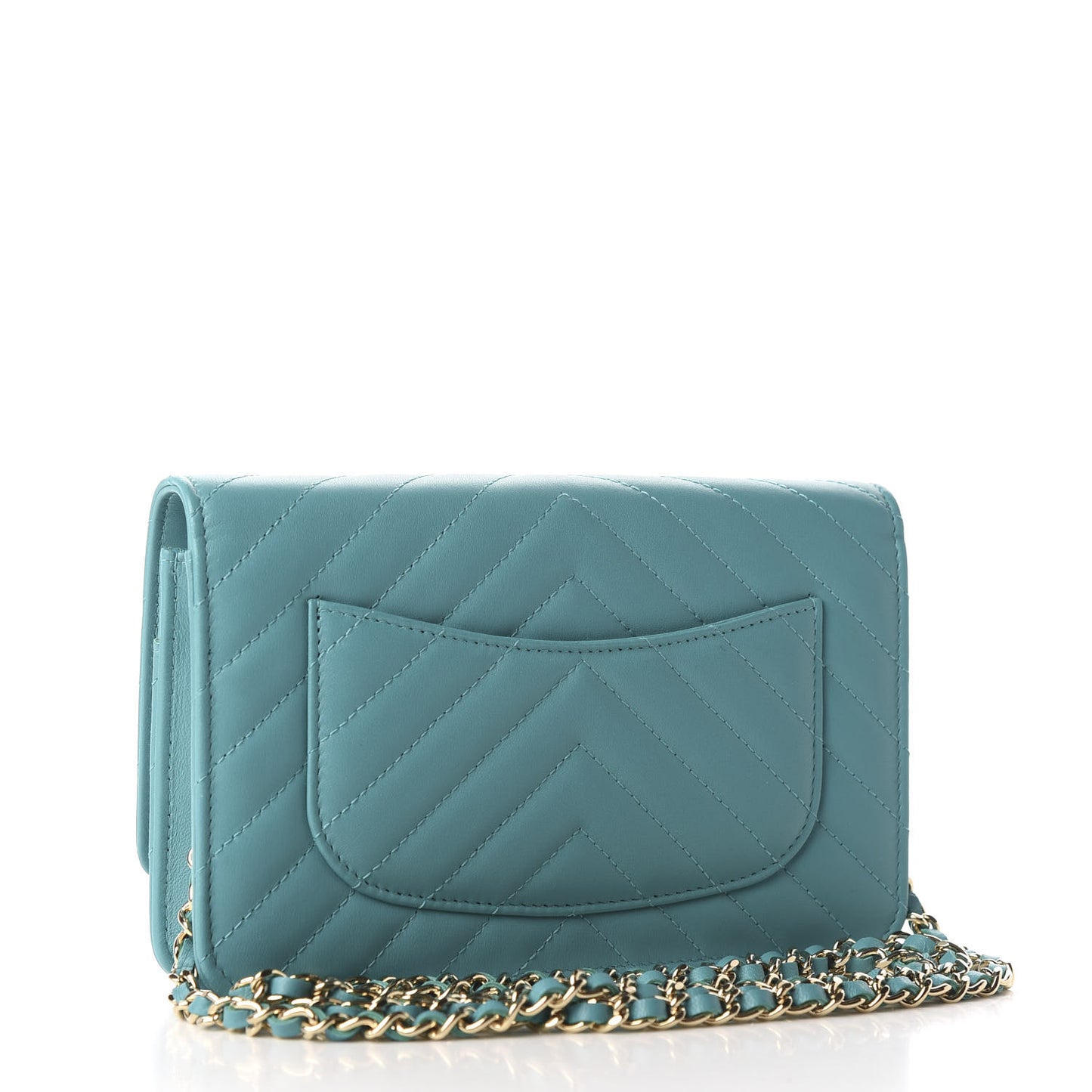 Lambskin Chevron Quilted Wallet On Chain WOC Turquoise