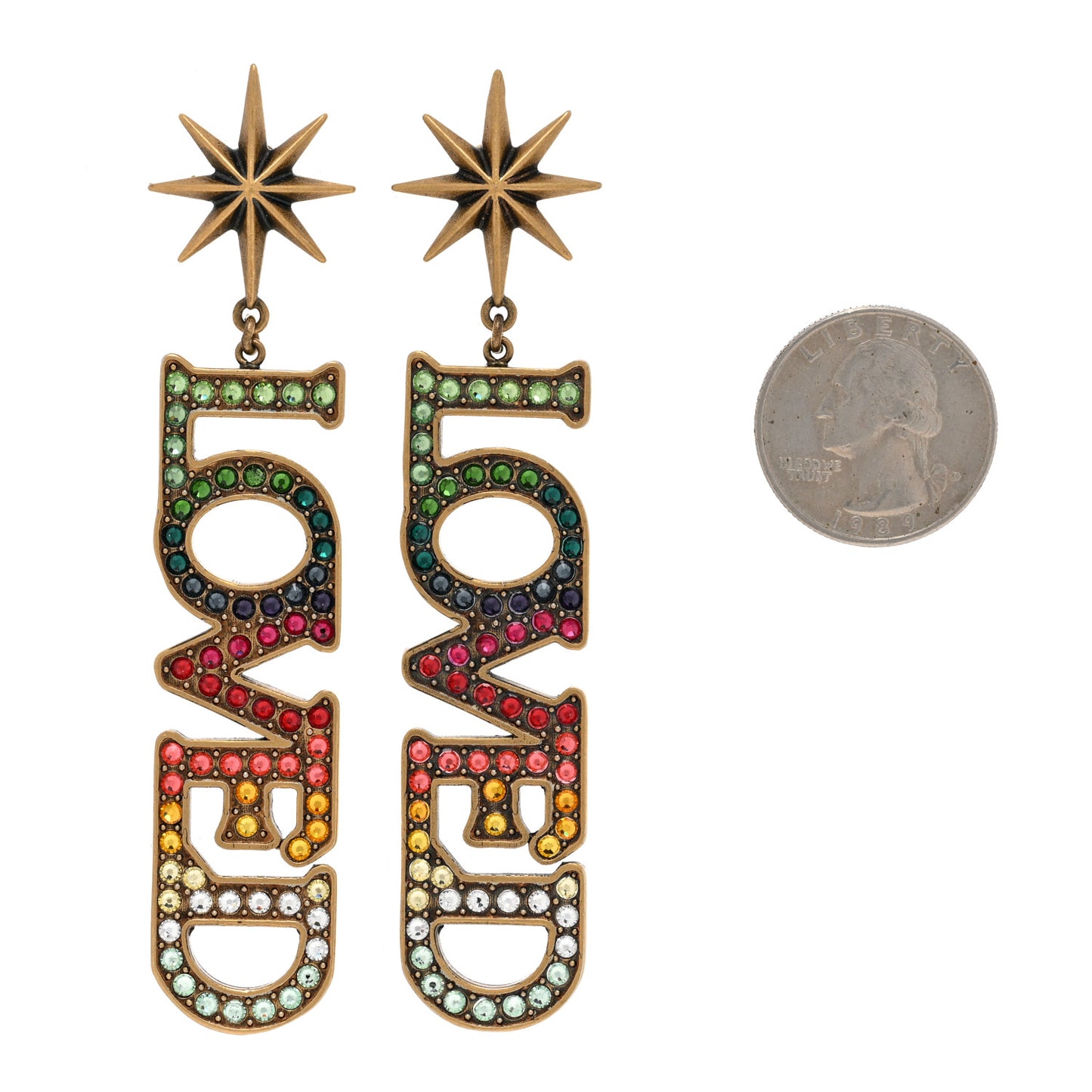 Gold Crystal Loved Single Earrings Multi