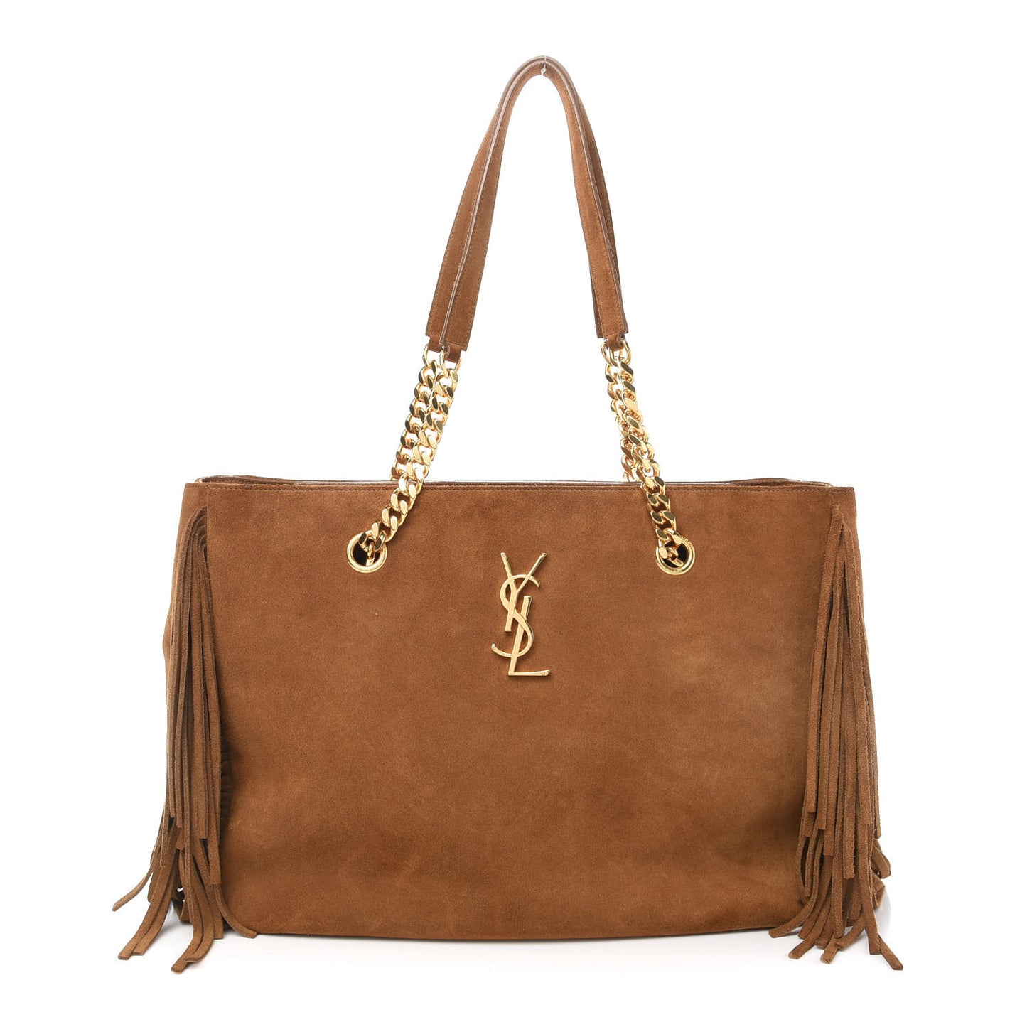 Suede Fringe Monogram Shopping Tote Light Ochre
