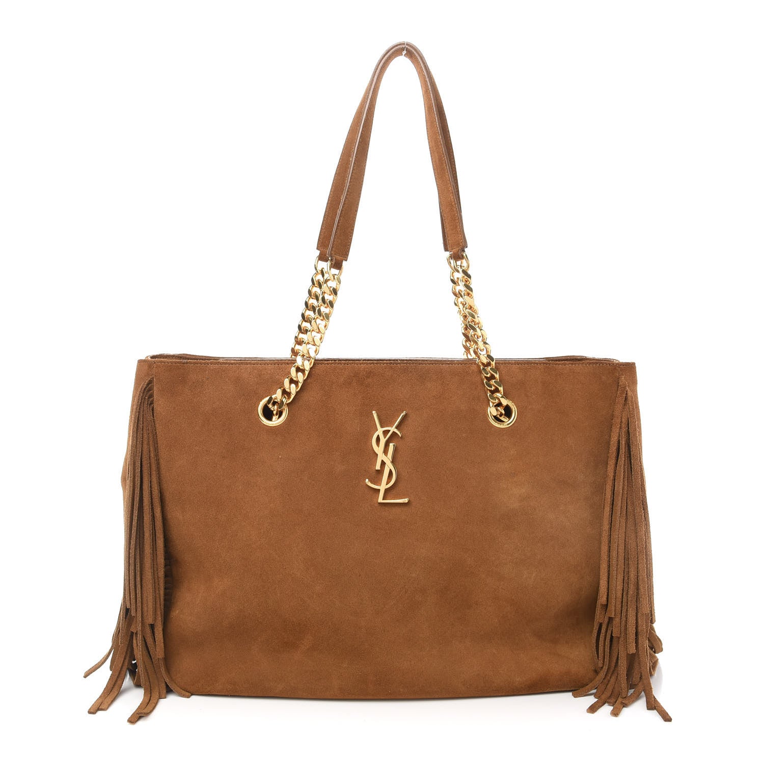 Saint Laurent Suede Fringe Monogram Shopping Tote Light Ochre 1 of 13