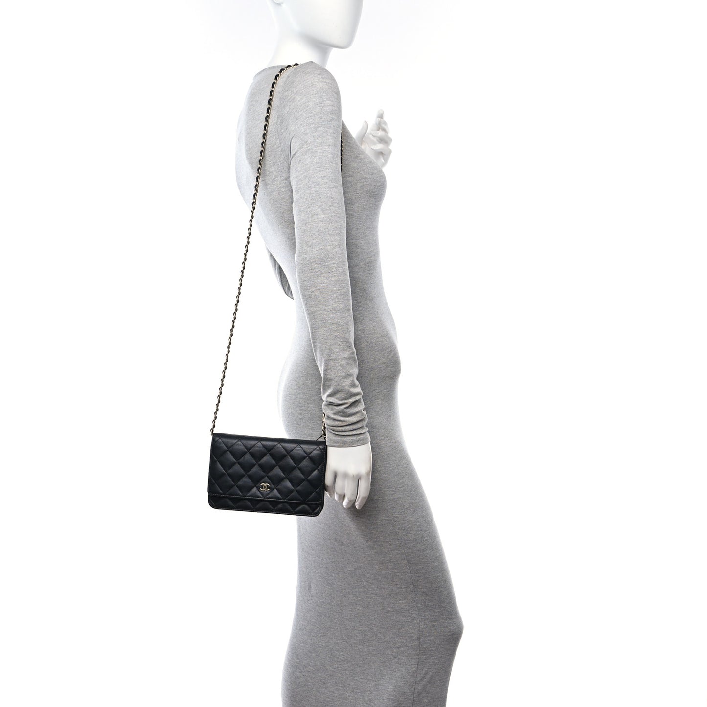 Lambskin Quilted Wallet On Chain WOC Black