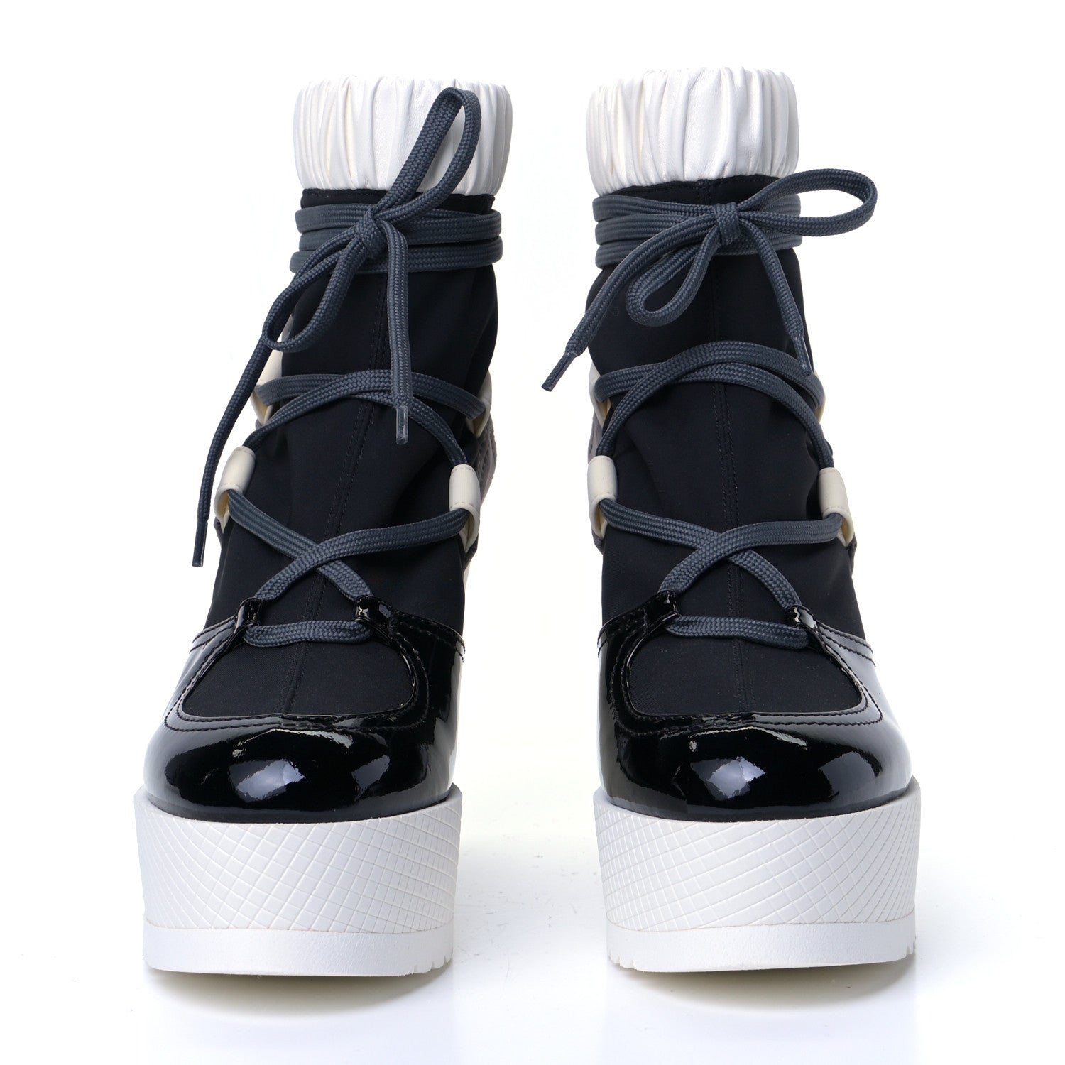 Chanel Patent Calfskin Runway Wedge Short Platform Boots 38 Grey White 2 of 7